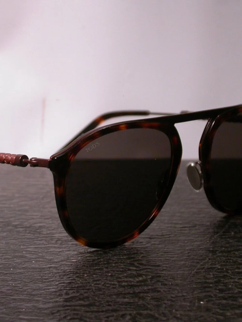Tods Leather and Tortoise Metal Aviator Sunglasses Made in Italy